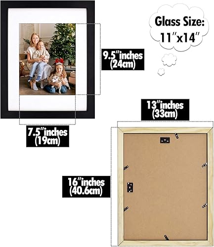 Miniatura 3 de Golden State Art, Portarretratos negro de 11 x 14 pulgadas, hecho de madera de pino maciza y vidrio acrílico, para fotos de 8 x 10 pulgadas con
