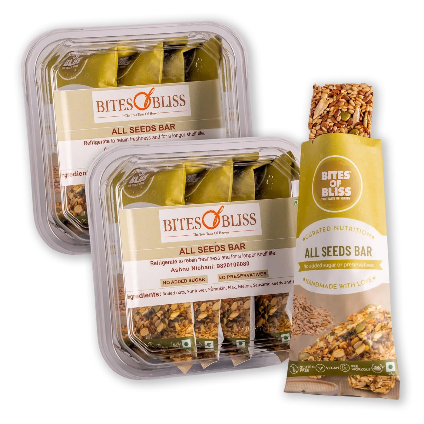 Bites of Bliss Date N Seeds Bar | Vegan Protein Bar Without Sugar | Dates, Almonds, Pumpkin, Sunflower, Flax, White & Black Sesame, Chia & Watermelon seeds | No Added Preservatives | Healthy Energy Bars | Double Pack — Amazon image 17