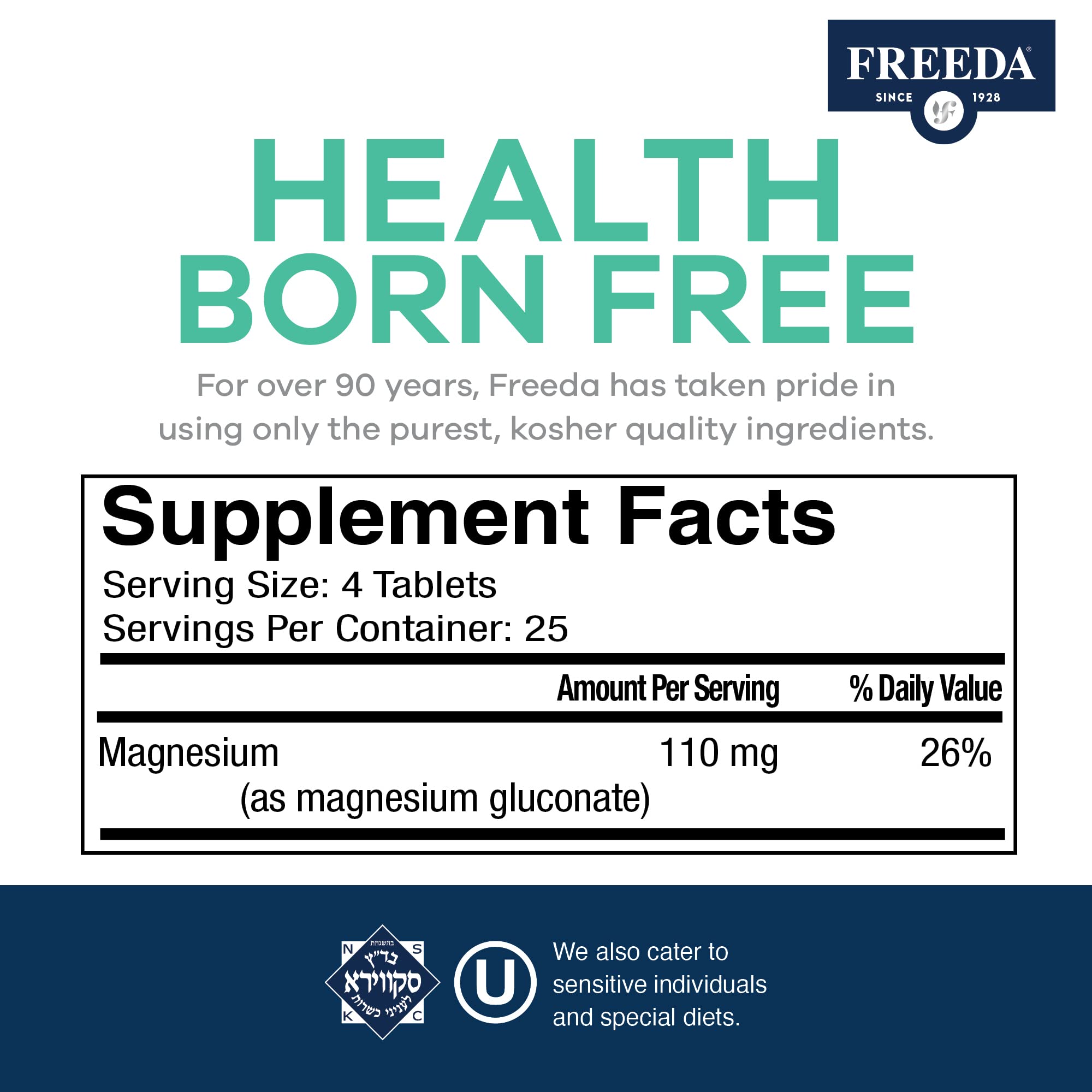 Freeda Magnesium Gluconate Vegan Supplement - 100 Tablets — Amazon image 3