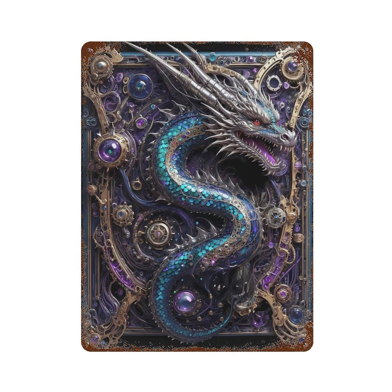 Legendary Steampunk Dragon 15.7"x11.8" Decorative Tin Sign, Retro Wall Decor for Bistro, Counter And Cafe Decor