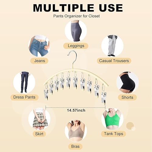 Vista 16 de Organizador de leggings para armario, colgador de metal para pantalones de yoga con revestimiento de goma, paquete de 4 con 10 clips para 40 Azul