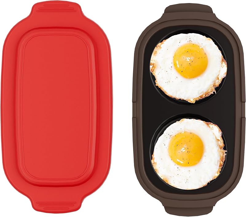 Microwave Egg Cooker & Poacher Maker for 2 Eggs | Dishwasher-Safe BPA-Free,Sunny Side Up Egg Fryer for Breakfast Sandwiches, Home, Travel, Gift for Woman Mom