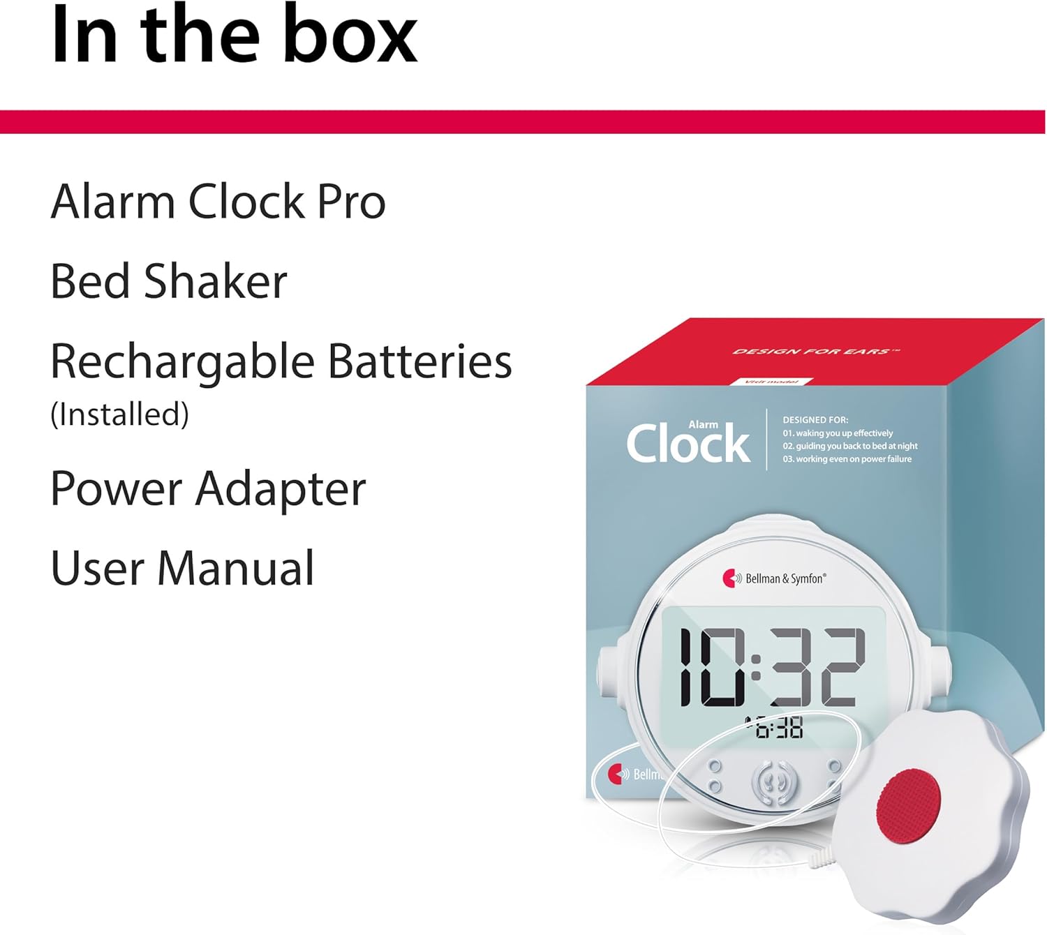 Contents of the Bellman & Symfon Alarm Clock Pro box