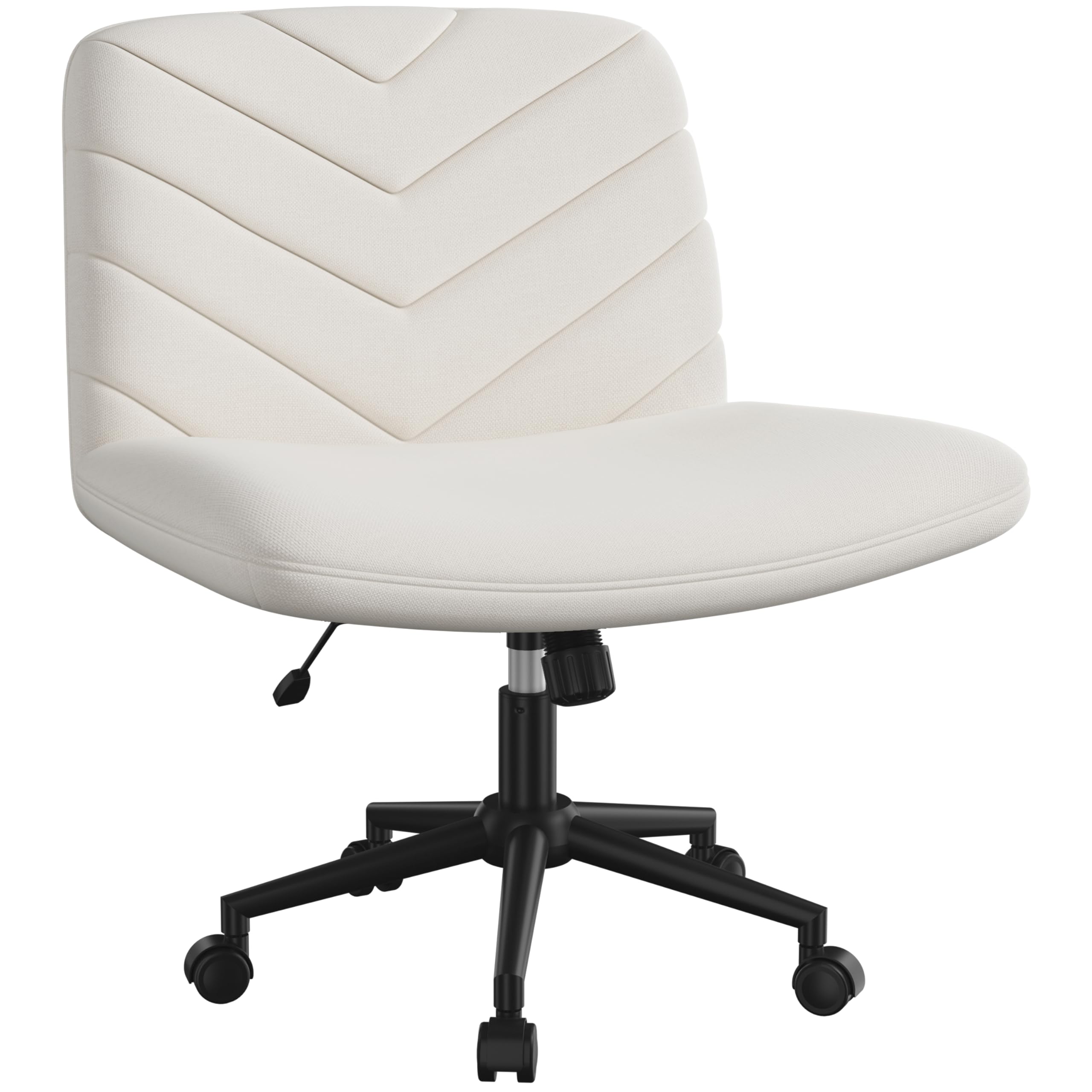 Yaheetech Silla de Oficina con Reudas, Silla Piernas Cruzadas con Función Mecedora, Ancha Sila de Escritorio para Juegos, Silla de Maquillaje sin Brazos para Casa, Beige