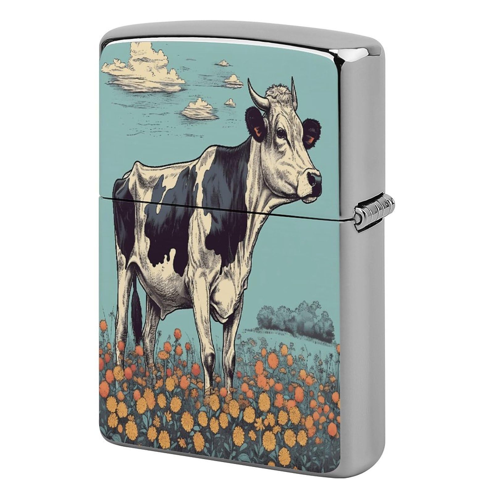 Btcowzrv Style Hand Drawn Cow Metal Lighter Case Sleeve Cover Holder
