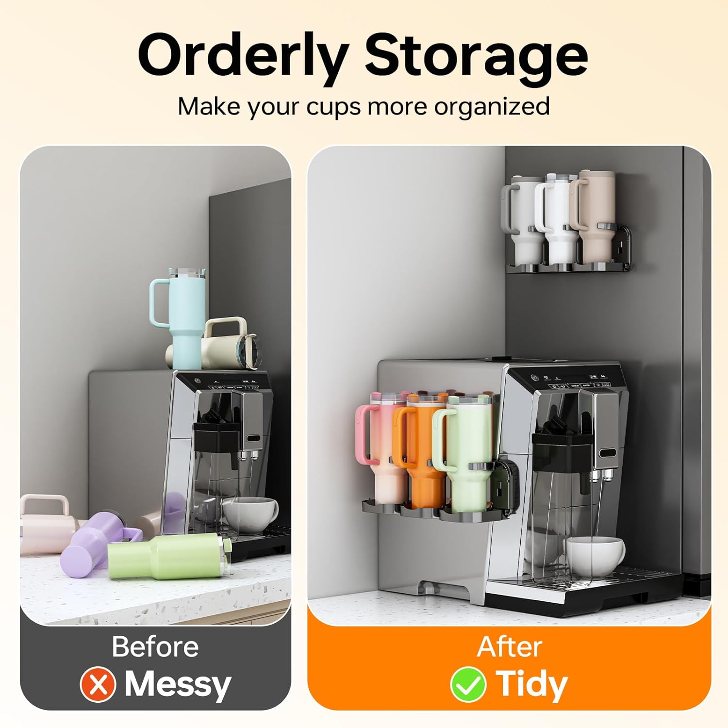 Magnetic Stanley Cup Holder for Fridge, Water Bottle Organizer & Tumbler Rack with Foldable Design for Kitchen, Stanley Cup 40 oz Accessories, Ideal Gifts 2PCS (Black) - Image 4