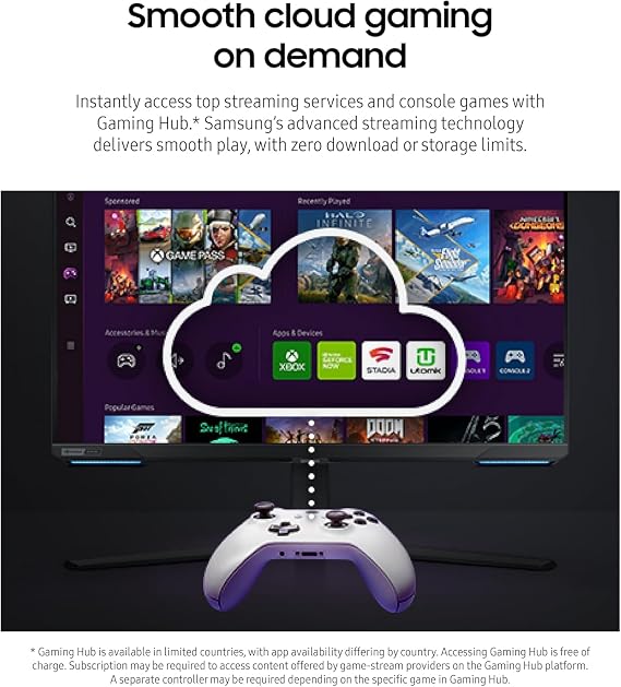Samsung 28 Odyssey 4K UHD(3840x2160) Gaming Monitor | Smart TV | Game BAR | Built-in Speakers | HDR 400, 144Hz, 1ms | FreeSync Premium Pro Compatible and G-Sync | Wi-Fi 5 | Includes Remote Control