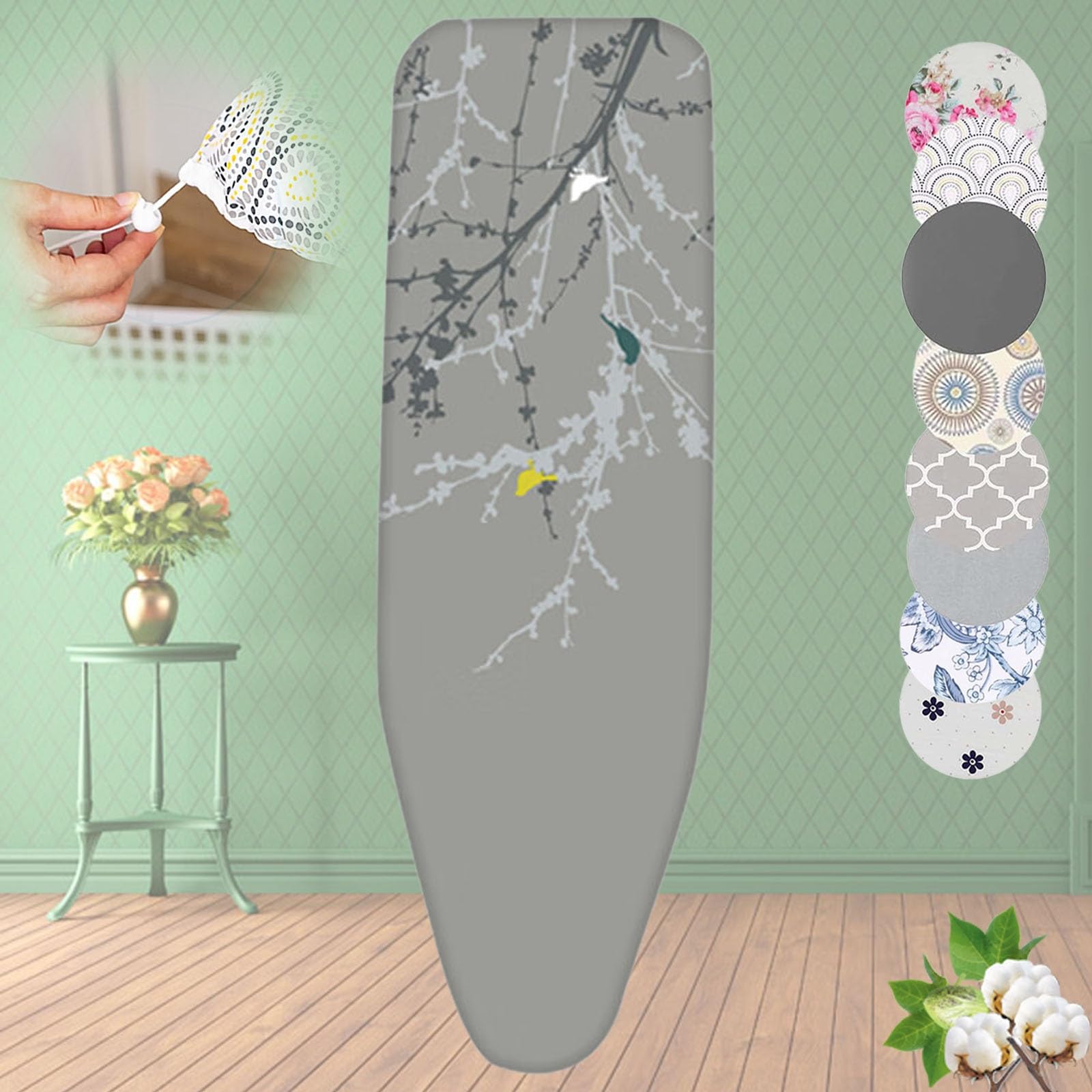 Funda para tabla de planchar resistente de 128 x 40 cm, funda acolchada de repuesto con cordón ajustable para mesas de planchar, diseño colorido de pájaros, se adapta a tablas de 120 x 47 cm