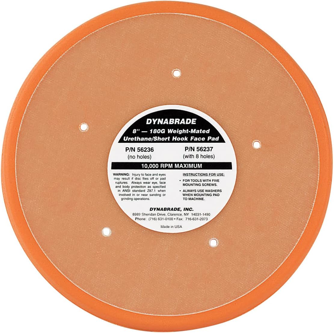Dynabrade (56236) 8"" (203 mm) Diameter Non-Vacuum Disc Pad | Hook-Face, Short Nap for Use with Re-attachable Discs | Thick Urethane Medium Density Item