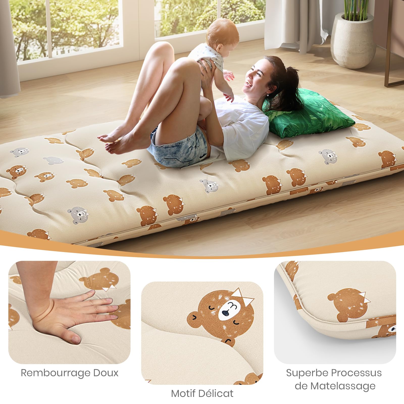 GIANTEX Matelas Futon Japonais Portable 90 x 200 cm, Rembourrage en Coton, Matelas de Sol Pliable pour 1 Personnes, Sac de Transport, Housse Lavable, 2 Bandages, Tatami Pliable pour Voyage, Camping