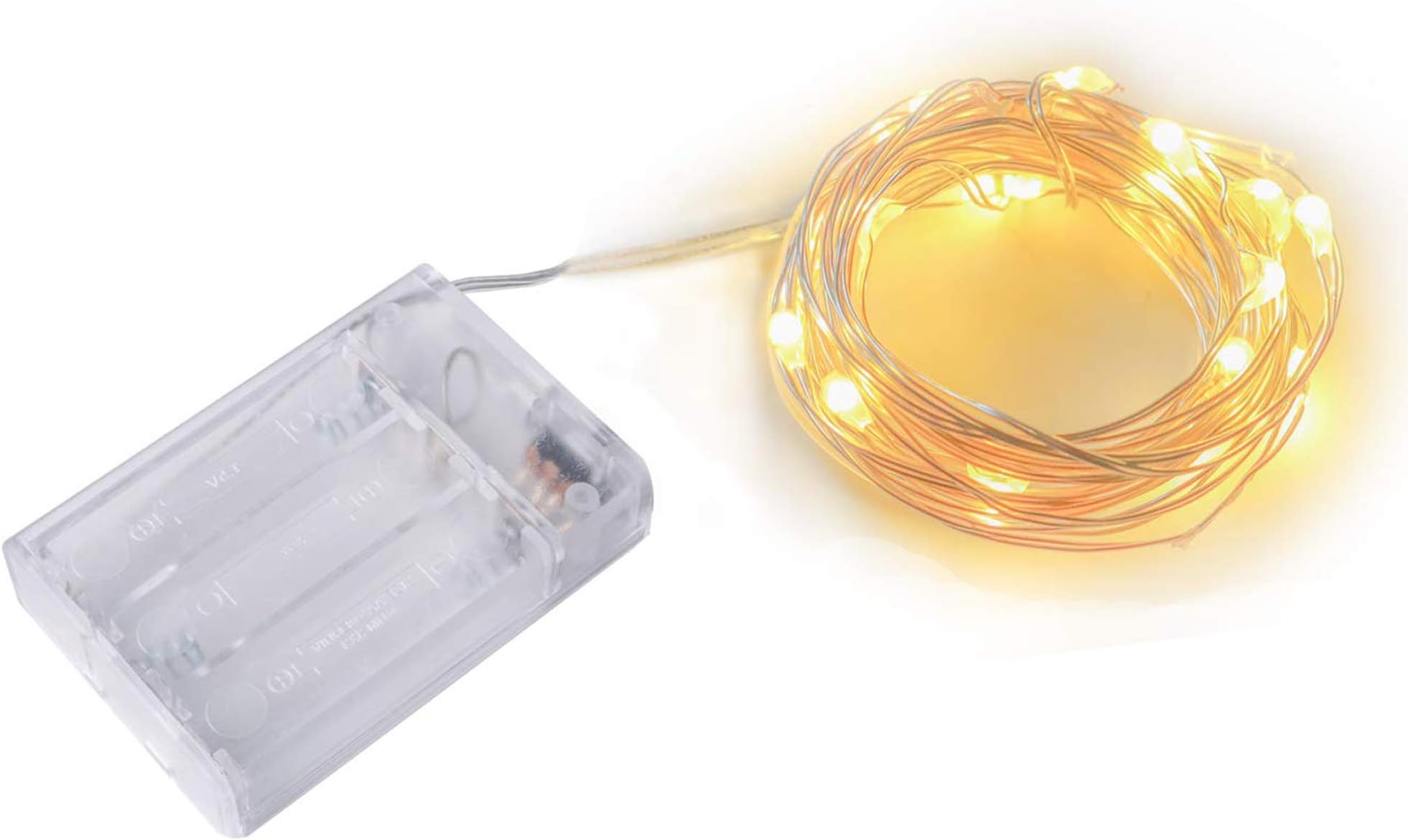 TDELTA 1 Pack 10 FT 30 LED Fairy String Lights - LED String Lights - Firefly Lights - Silver Wire - Battery Operated- for Christmas, Bedroom, Patio, Garden, Parties, Wedding - Warm White