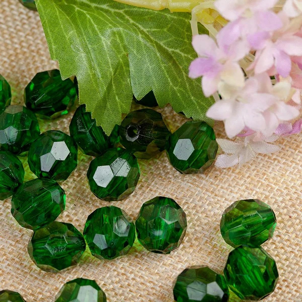 500 g, 6-14 mm, cuentas en ángulo transparentes, 32 secciones, cuentas de cristal de imitación acrílicas sueltas, cuentas para ramo de bricolaje, 9 frutas verdes, 10 mm