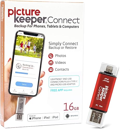 Vista 16 de Picture Keeper Connect para iPhone, Android, USB-C, PC y Mac - USB de 128GB para copia de seguridad de fotos, videos, contactos, copia de seguridad