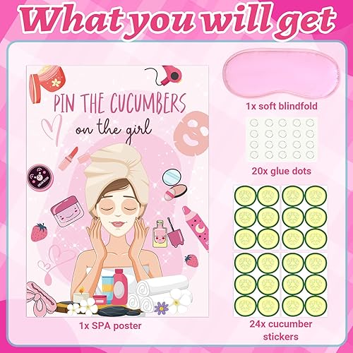 Miniatura 3 de Kit de juegos de fiesta de spa, póster de calcomanías de fiesta de spa con los ojos vendados para niños, niñas, mujeres, para fiesta de maquillaje,