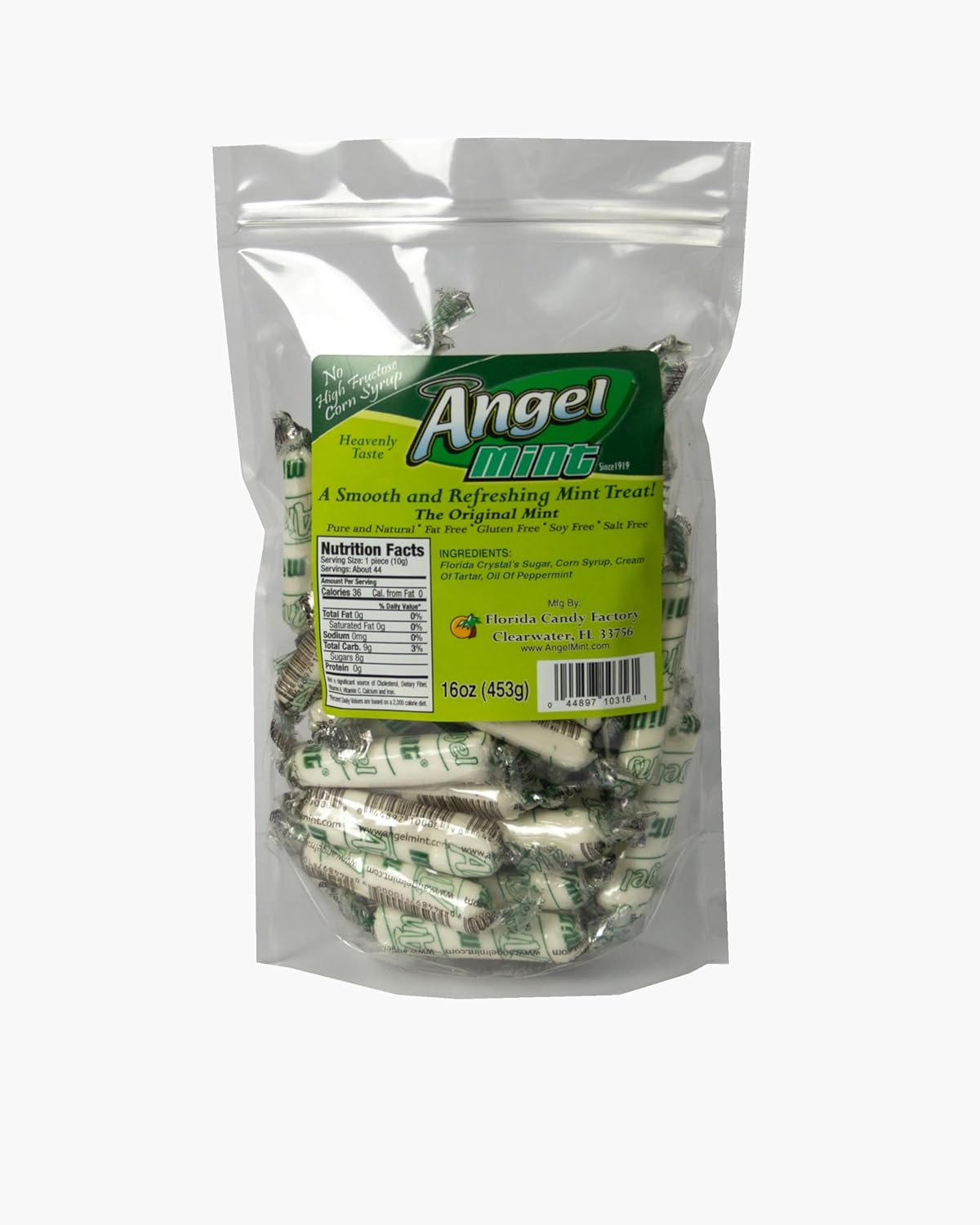 Original Angel Mint 16 oz bag | Creamy Peppermint | Individually Wrapped Mints | Old Fashion Candy |Pure and Natural | Fat Free | Gluten Free | Soy Free | Salt Free | Vegan Friendly|