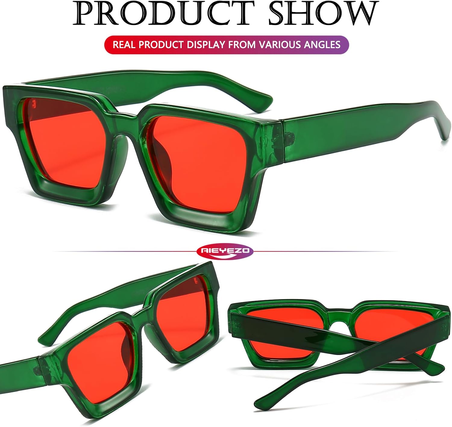 AIEYEZO Square Sunglasses for Women Men Square Thick Frame Sun Glasses Simple Designer Style Shades image 5