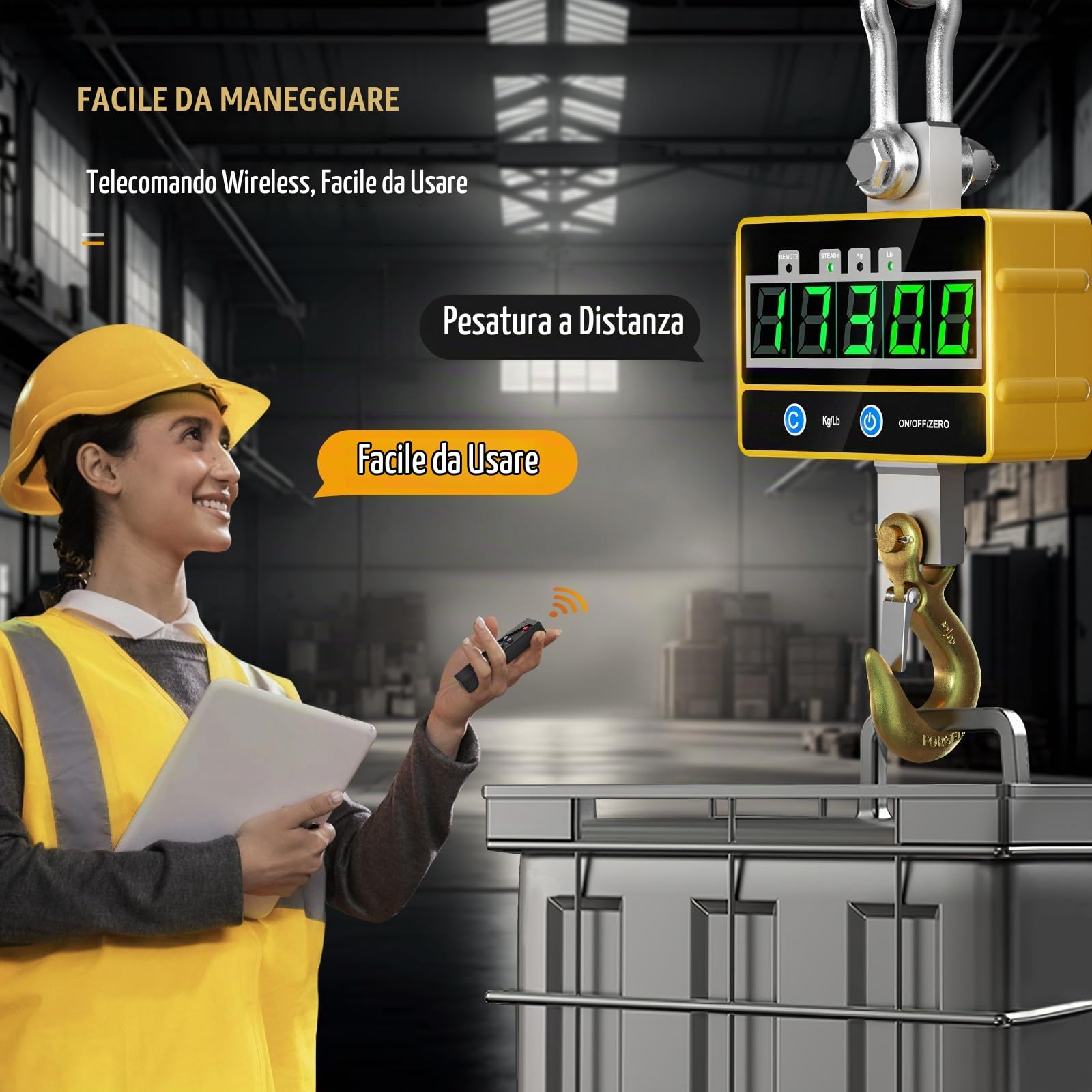 Pesante Bilancia Industriale 2000 kg per impieghi gravosi Bilancia per Gru Digitale Ricaricabile con Telecomando 2T Bilancia a Sospensione Elettronica ad Alta precisione da 2T