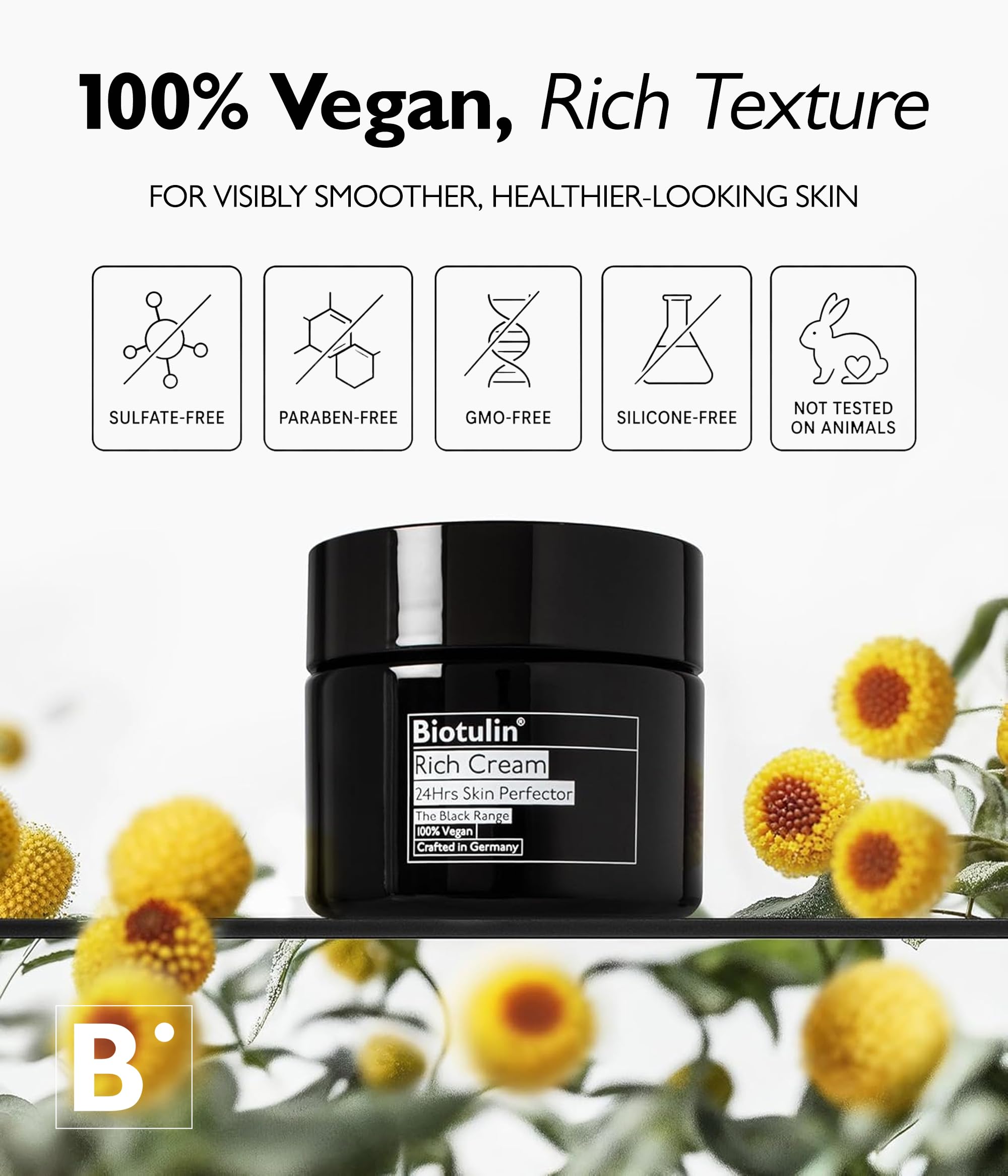 Biotulin - Rich Cream 50ml - Anti-Falten Feuchtigkeitscreme mit Spilanthol und Hyaluronsäure - Aufgepolsterte und intensiv genährte Haut für 24 Stunden
