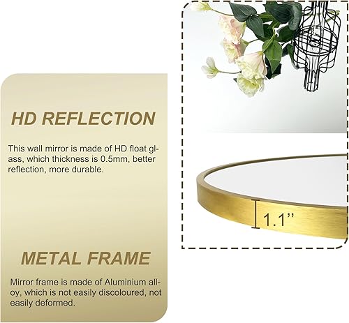 Miniatura 54 de Espejo de baño para pared, 30 x 20 pulgadas, espejo ovalado dorado para dormitorio, entrada, baño, espejo de tocador con marco de metal
