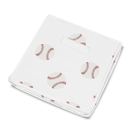 Miniatura 4 de Sweet Jojo Designs Caja de almacenamiento de juguetes de tela roja y blanca para niños, para niños, para colección de parches de béisbol