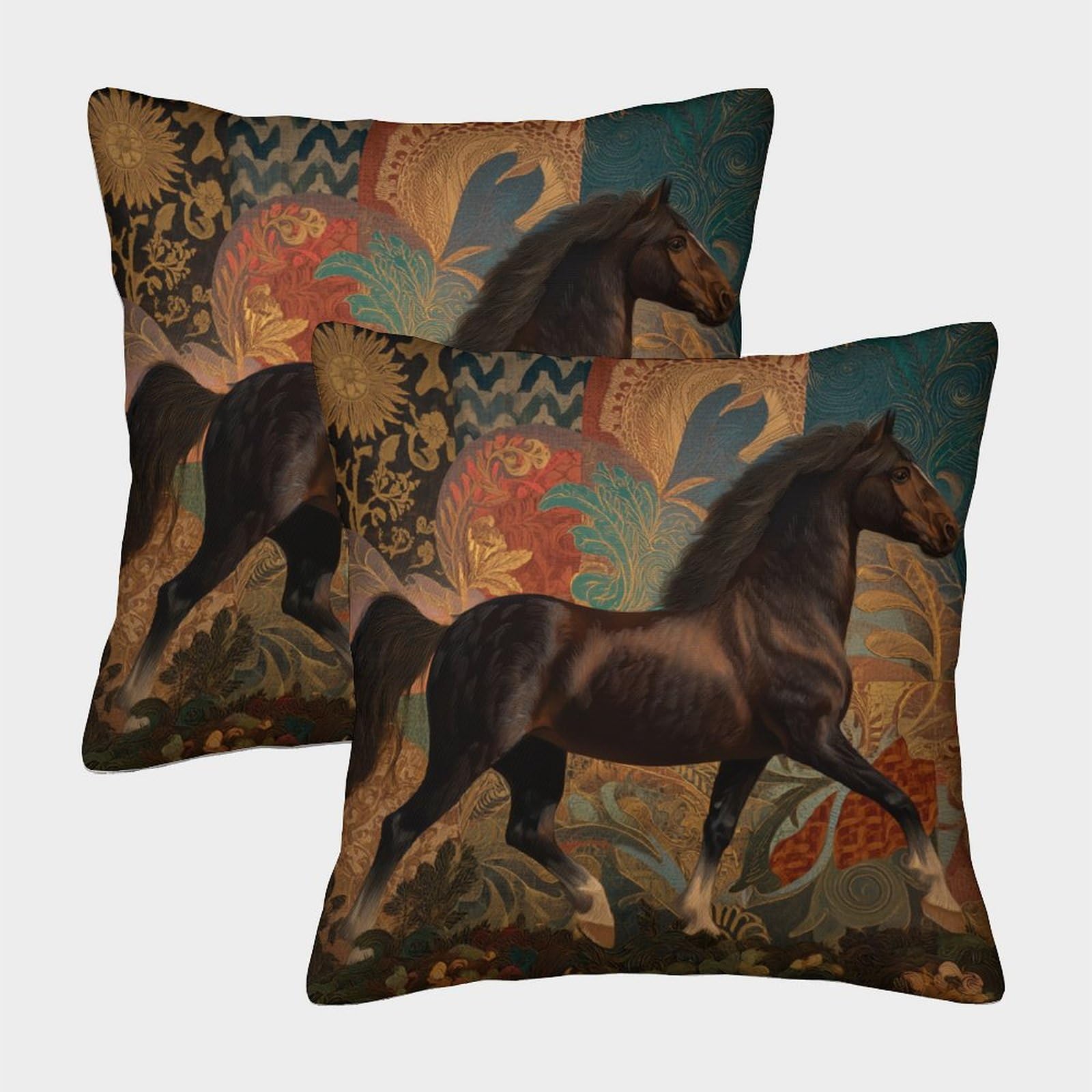 Phqazwsxe Style-4 Horse Pillow Cases Set Of 2 Cozy Pillowcase Animal Cushion Case Zippered Decor For Couch Livingroom 45X45cm