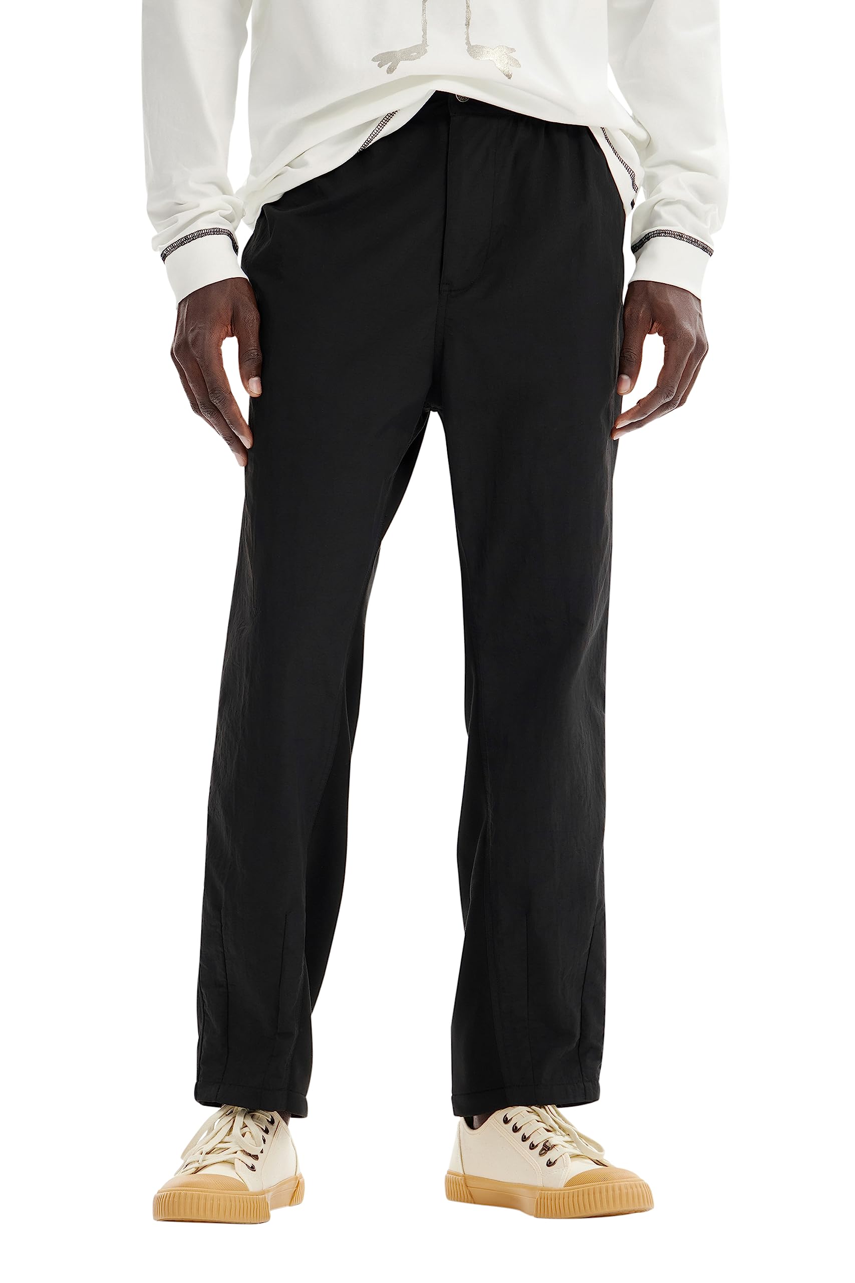 Desigual Hombre Negro Pantalón Híbrido Pliegues, 36
