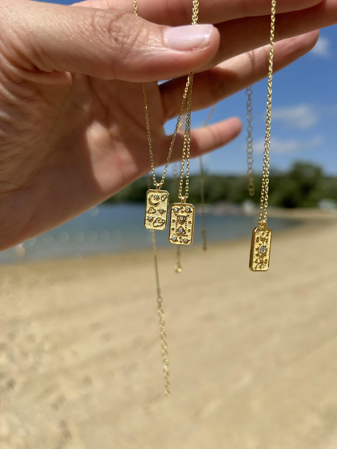 Vintage Tarot Necklace - The Sun, The Moon, Time (Carpe Diem) - Gold and Diamond Pendant with Extendable Gold Chain. Minimal, Chic and Meaningful, UNISEX Lucky Necklace