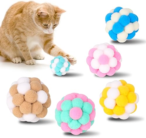 Pelotas de juguete para gatos, 6 piezas con campanas de 2.0 in, bolas interactivas para gatos, juguete interactivo para gatos, gatitos, interiores y