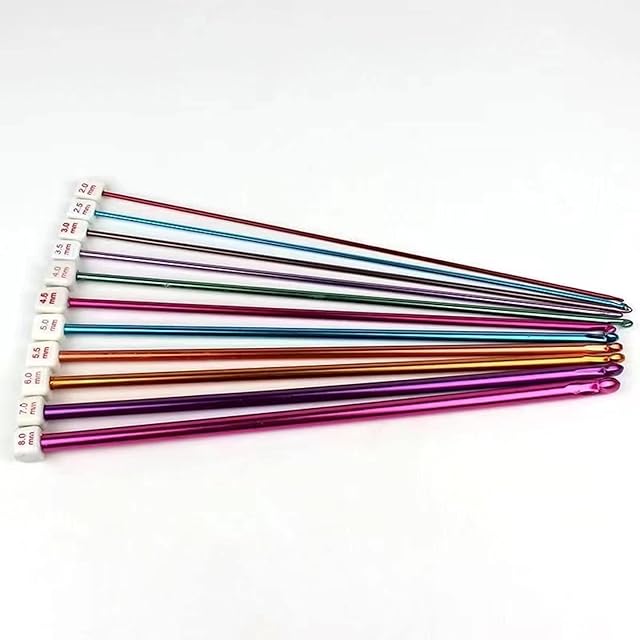 Cimown 11 Piece Afghan Crochet Hooks, Tunisian Crochet Hook Set, Multicolor Afghan Knitting Needle Set, 2mm-8mm Aluminum Knitting Needle Set