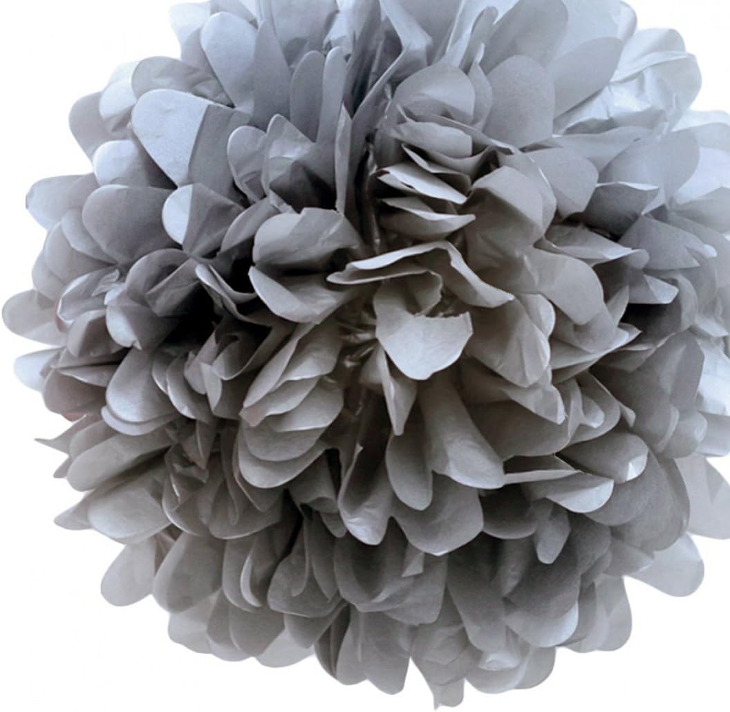 Xseries Auto Tissue Paper Pom Poms Flower Honeycomb Garland Ball Assorted Rainbow Colors Nursery Birthday Party Decorations 3pc10"(Grey)+2pc12" (White)