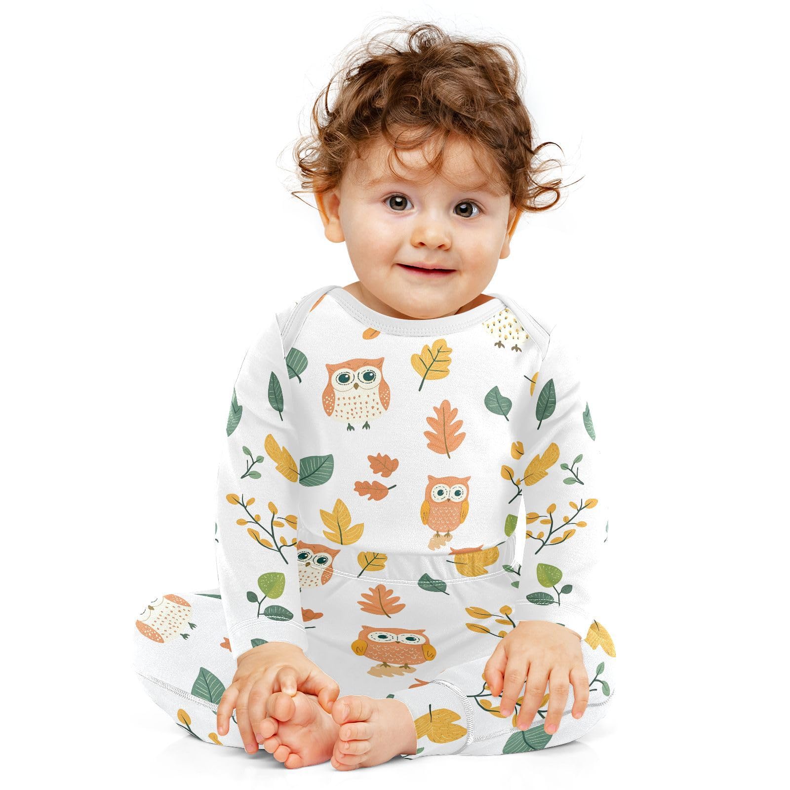 vvfelixl Baby Bodysuits Pants Sets Cute Owl Bird Leaves Long Sleeve Baby Onesie Clothes for Boys Girls 3-6M