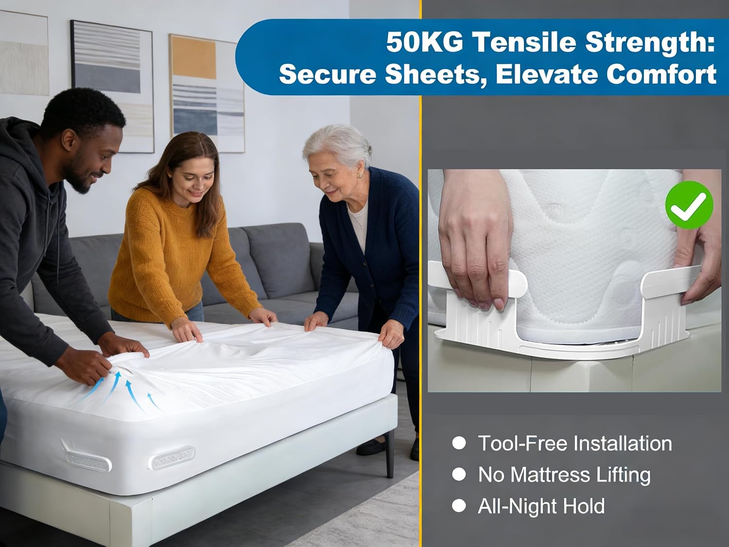 Sheet Holders Straps for Bed Fitted Sheets, Universal Fit Sheet Clips Fasteners, Keep Sheets Firm Tight Bed Sheet Corner Holders
