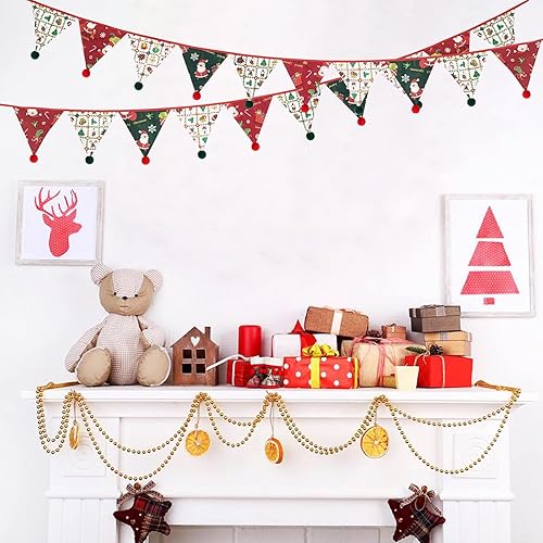 Miniatura 6 de Zwiebeco Banderines de tela rosa y blanca de 10.5 pies, banderines de banderines triangulares para compromiso, boda, despedida de soltera,