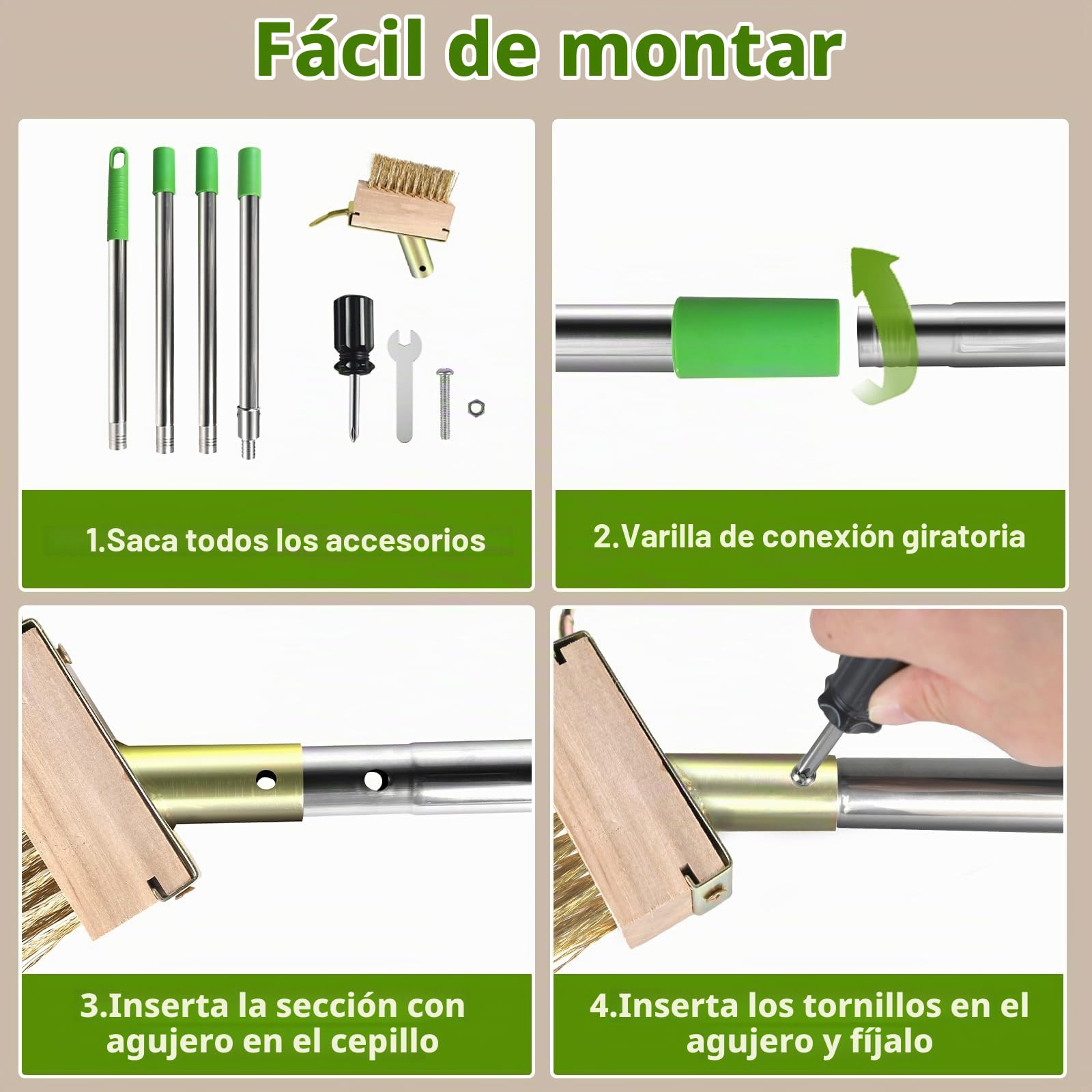 2 Piezas Cepillos de alambre para juntas 10cm Escoba metálica de jardín con 1 set mango telescópico 1,6m Escoba exterior para eliminar musgo, malas hierbas y suciedad en patio,terraza y jardín