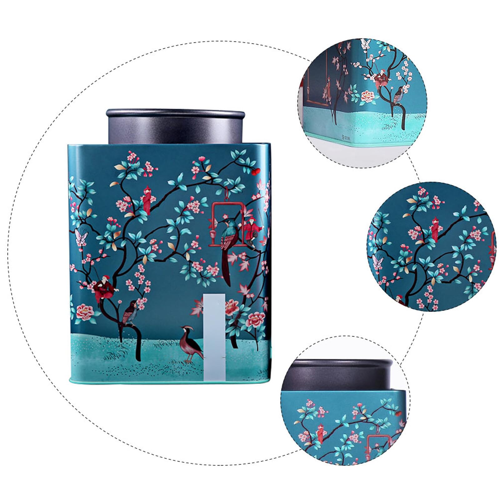 Zerodeko Lata de Té Azul y para Almacenamiento y Obsequio de Hojalata con Bolsa para Proteger y Mantener Limpias, Diseño Festivo