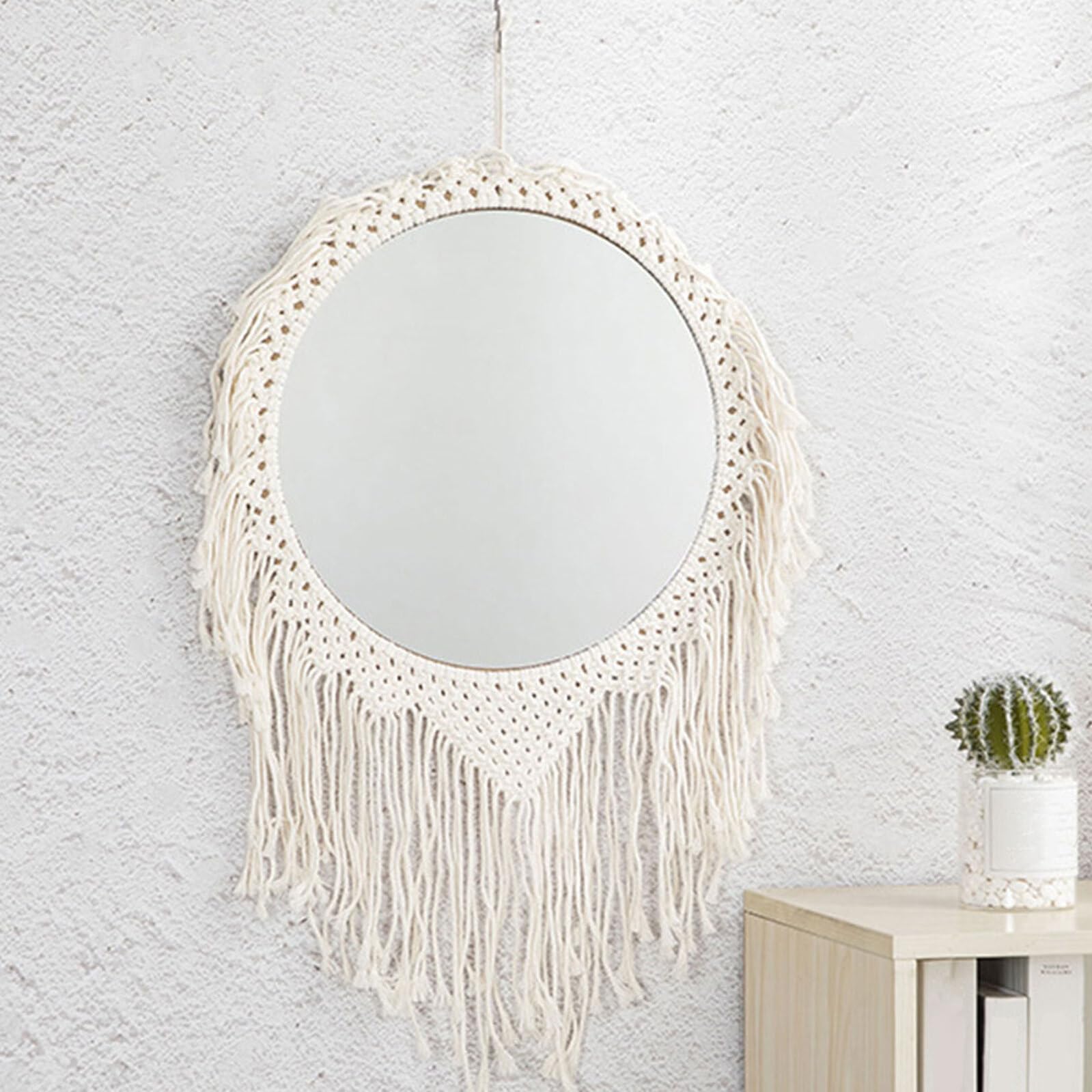 Alipis Handgefertigter Kosmetikspiegel aus Baumwollseil im Boho Stil Dekorativer Wandspiegel mit Gewebtem Design für Wohnzimmer und Schlafzimmer Minimalistische Wohndekoration