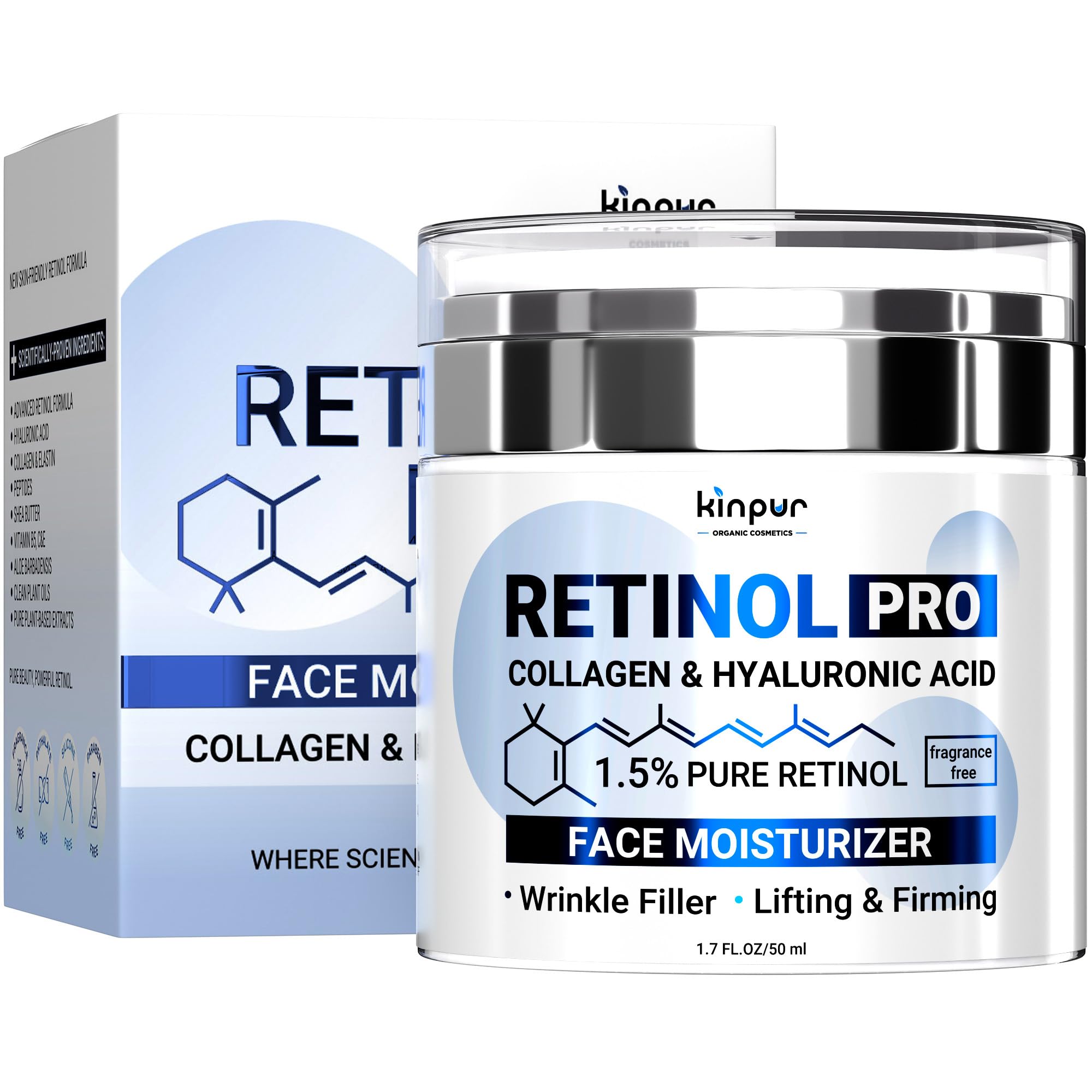 Kinpar Lifting Retinol Cream for Face - Anti-Aging Support with Collagen - Hyaluronic Acid Facial Moisturizer - Made in the USA, 50 ml (Pack of 1)