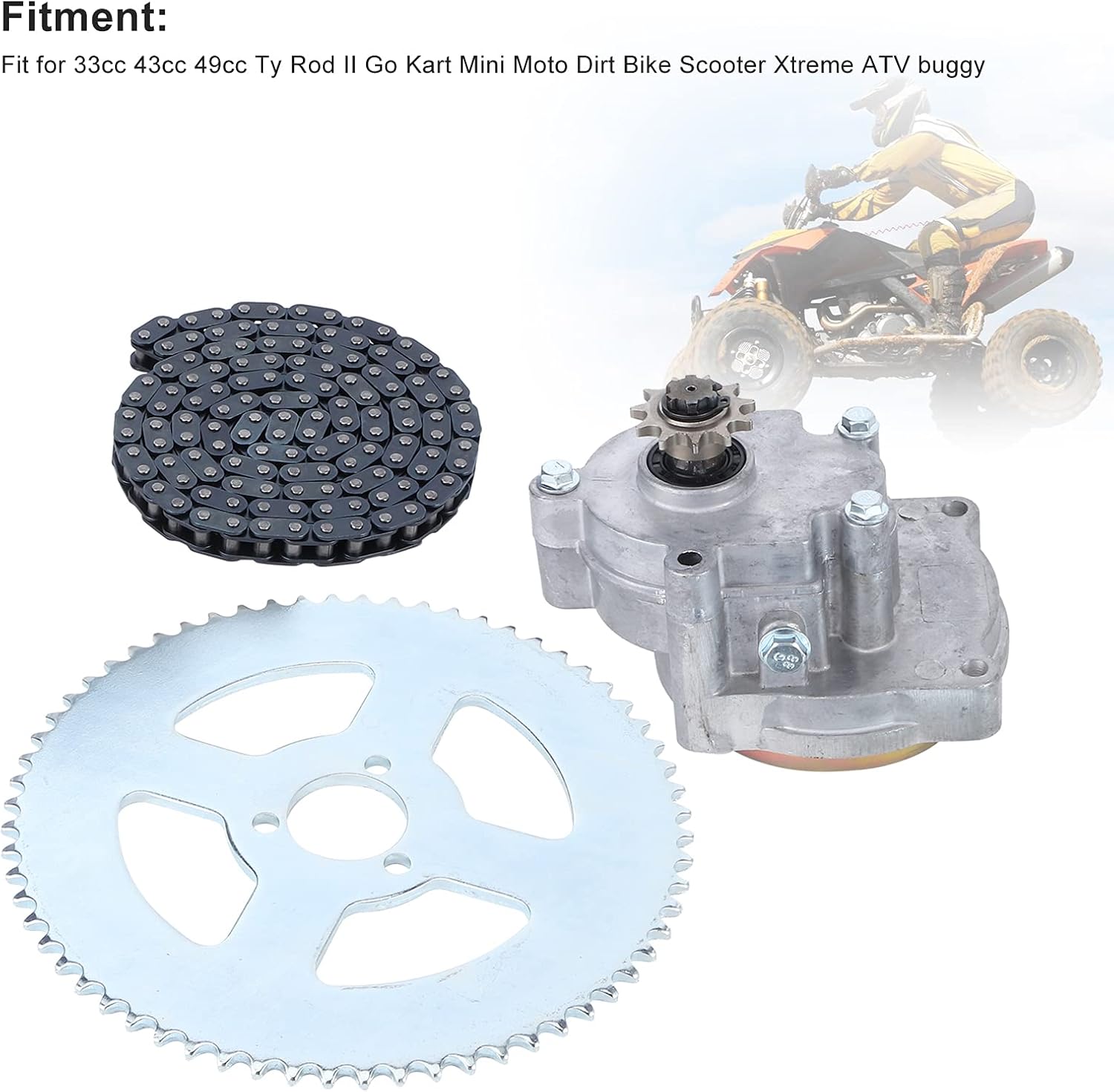 Drive System T8F Chain, T8F Clutch Drum Gear Box Sprocket Chain Set for 33 Ty Rod II Go Kart Mini Moto Dirt Bike