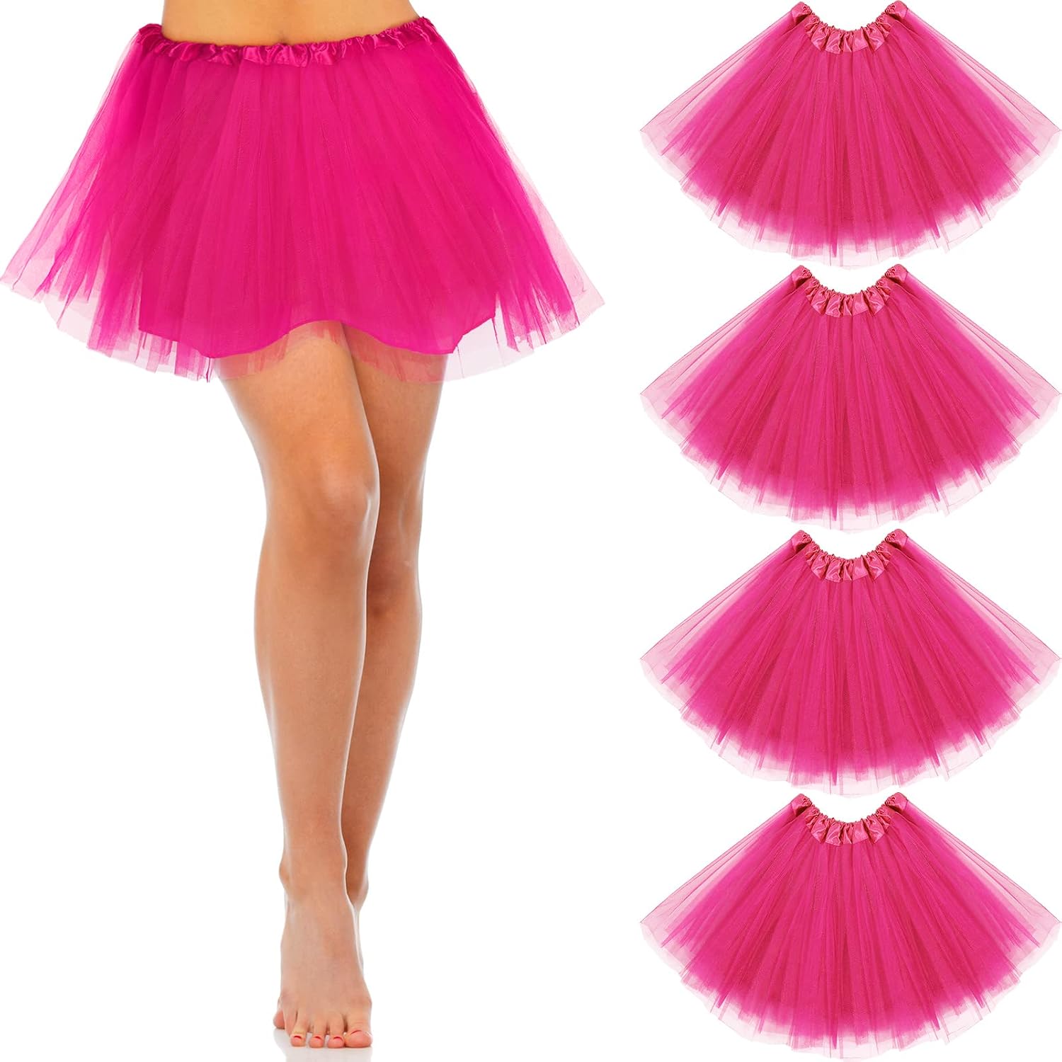Eurzom 4 Pcs Women's Tutu Skirts 4 Layered Elastic Tulle Skirt 80s Tutus for Adult Women Cosplay Party Costume