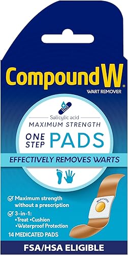 Compound W Wart Remover Maximum Strength One Step Pads with Salicylic Acid, 14 Medicated Pads