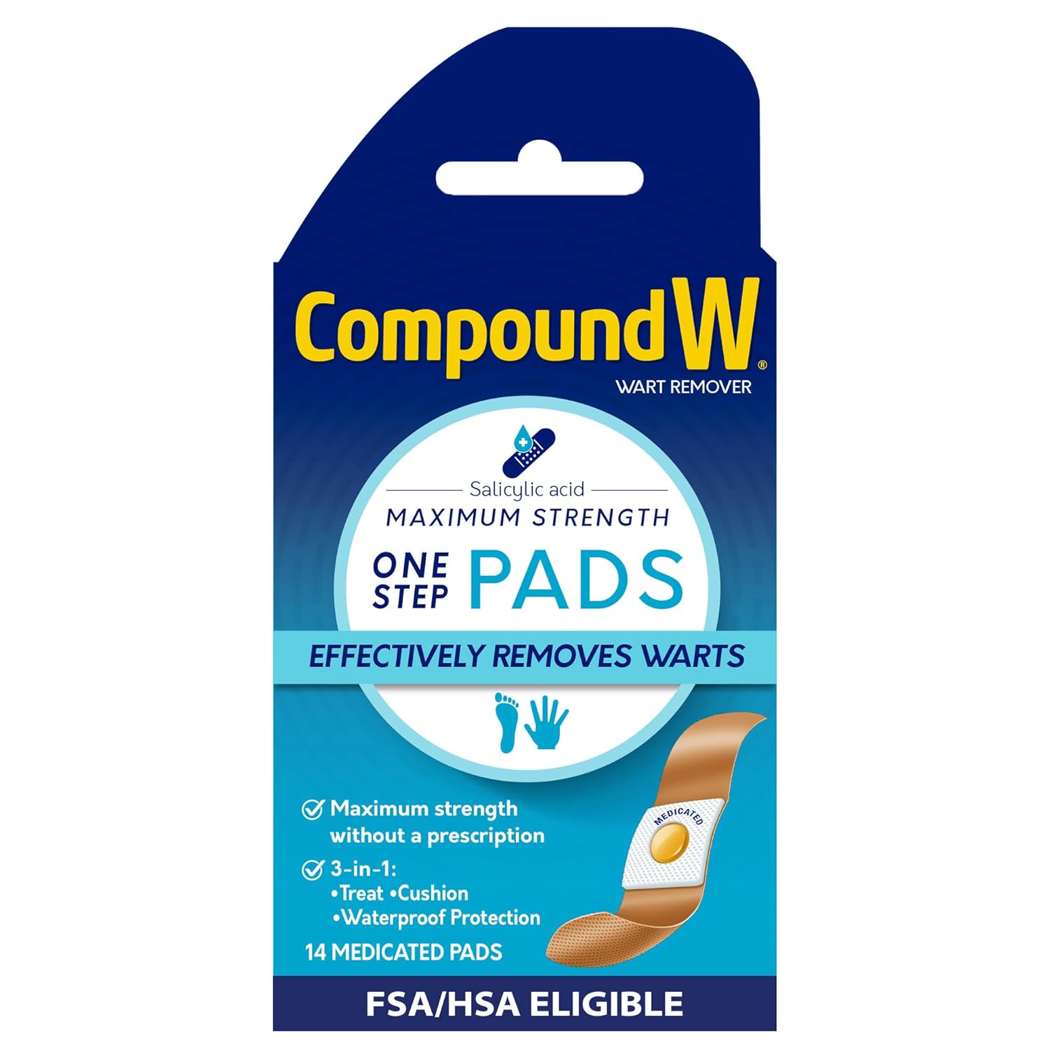 Compound W Wart Remover Maximum Strength One Step Pads with Salicylic Acid 14 Medicated Pads