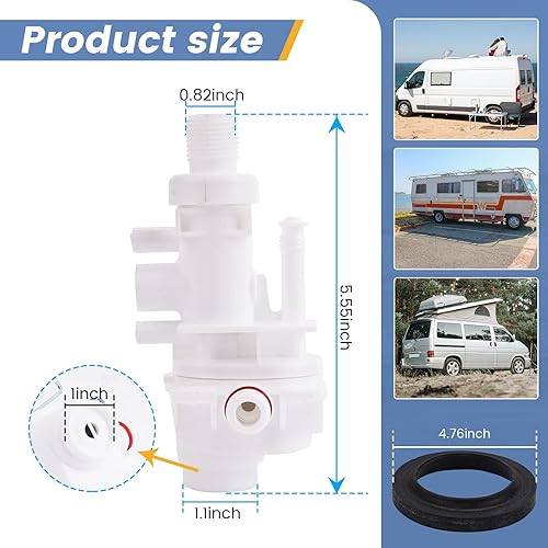 Miniatura 6 de KONGISS 31705 - Conjunto de módulo de válvula de agua de inodoro RV con diseño resistente a fugas, compatible con Thetford All Aqua-Magic V modelos