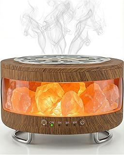 2-in-1 Aroma Diffuser & Salzkristall Lampe - 300ml Ultraschall Duftdiffusor mit 7 Farben LED Licht, Timer, leiser Luftbefeuchter-Funktion für ätherische, Ideal für Schlafzimmer, Büro, Braune Holzoptik