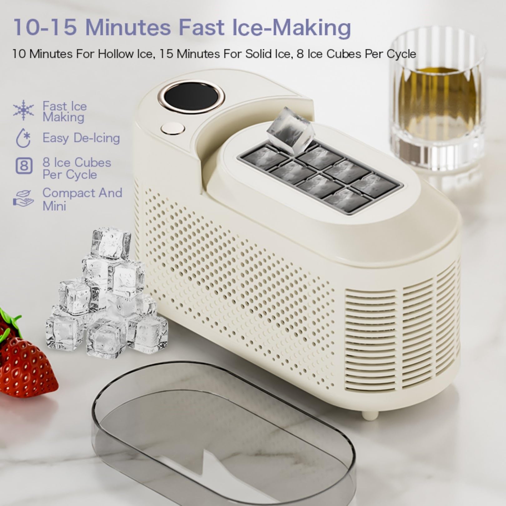 Portable Countertop Ice Maker Machine, 8 Cubes In 10 Mins, Compact Mini Ice Maker For Home Kitchen Office Bar Party(White) on Fridge.com - View 3