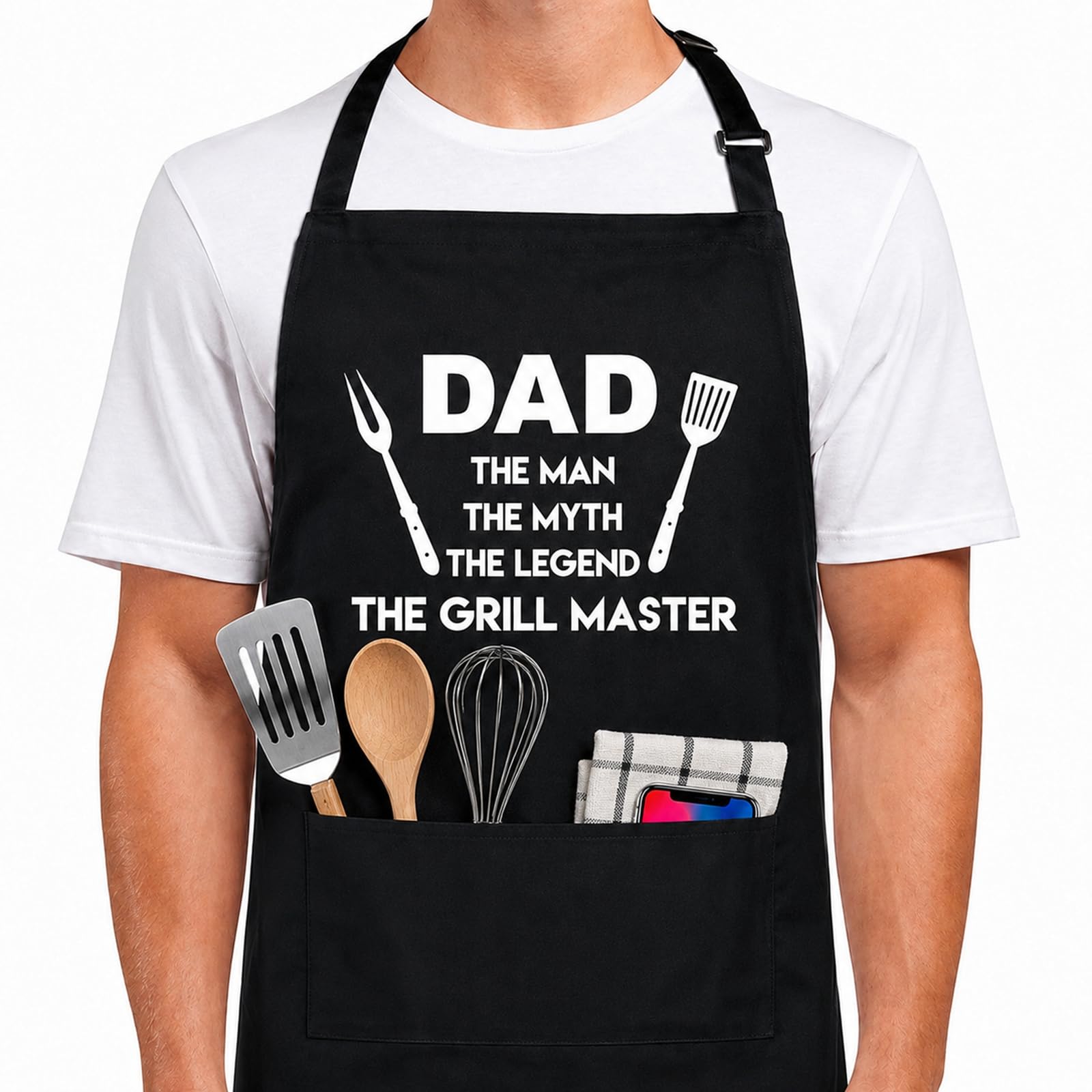 Funny Aprons For Men, Water-Resistant Polycotton Kitchen Apron, Black