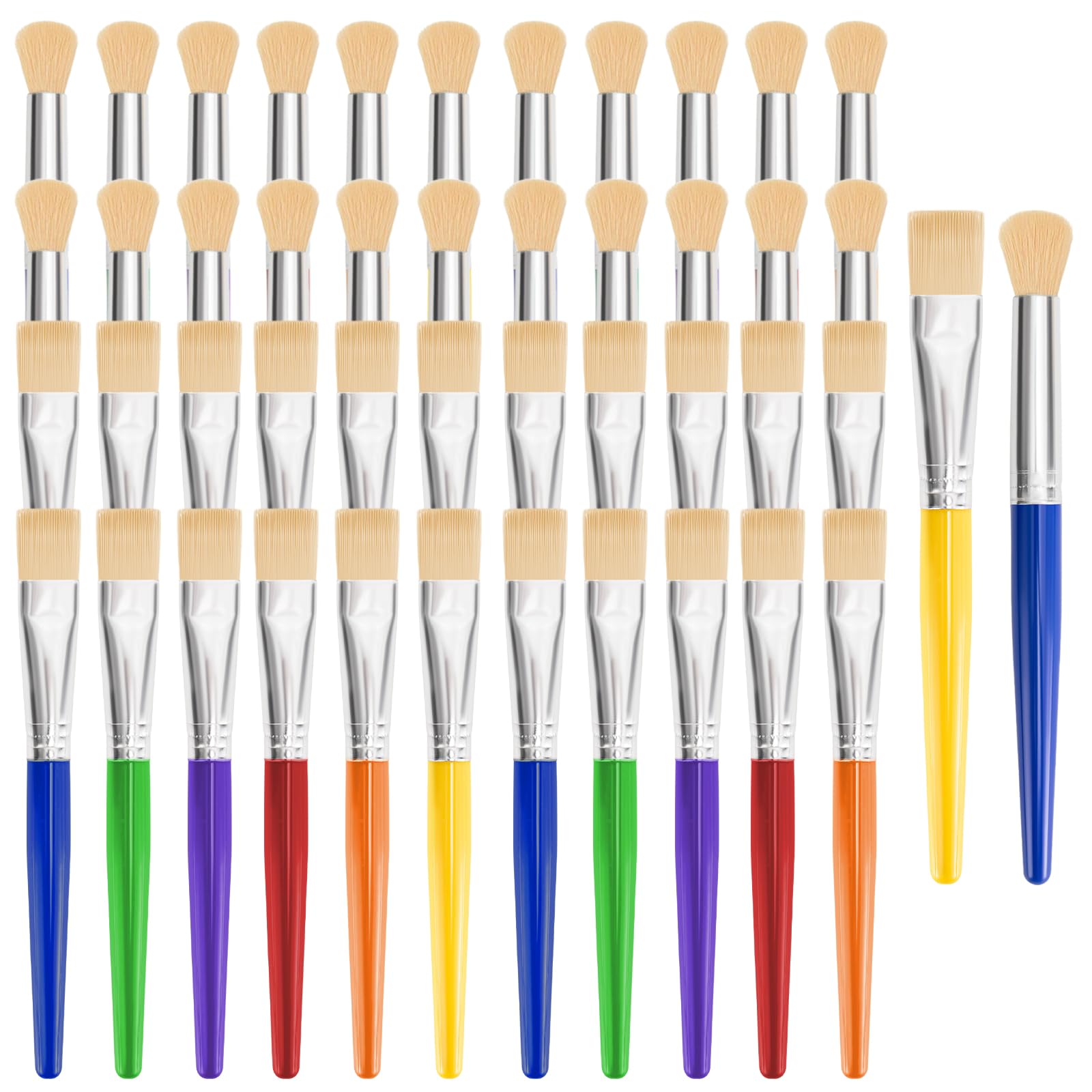 Lot de 48 pinceaux de peinture pour enfants - Grands pinceaux ronds et plats pour peinture acrylique, huile et aquarelle - Lavables