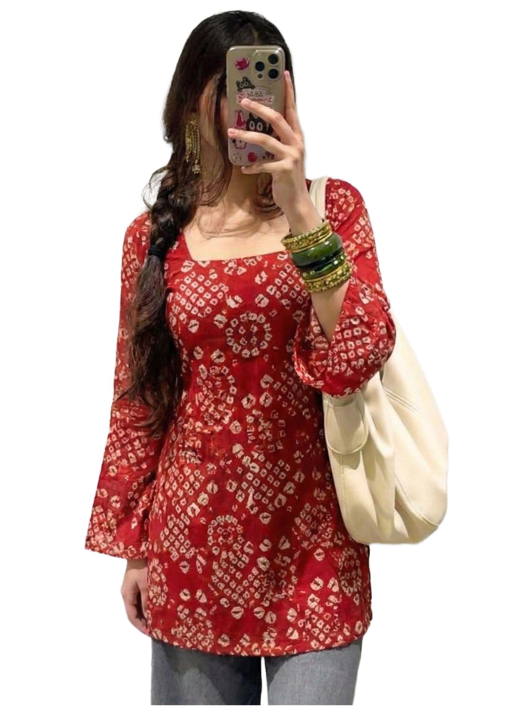 anni designer Women’s Viscose Blend Printed Short Kurti | Straight Fit Casual Ethnic Top | Square Neck Full Sleeve Kurta Office College-picture-41