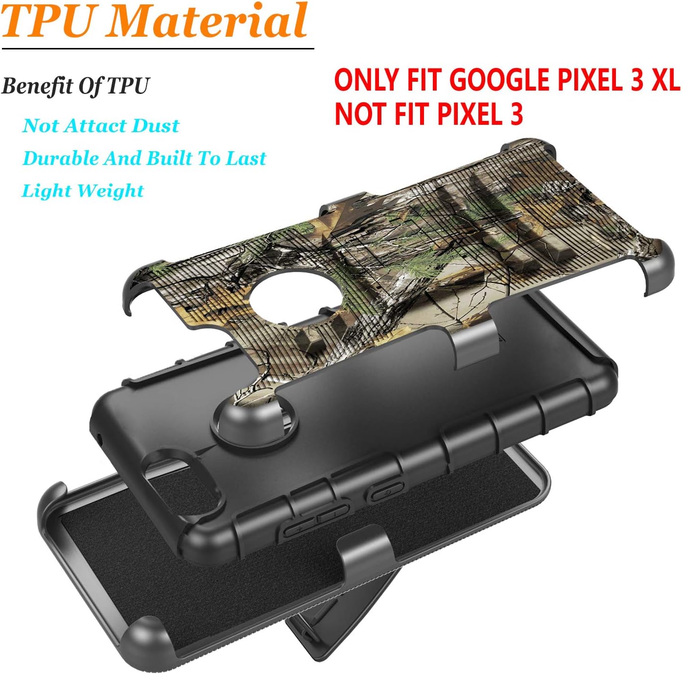 Pixel 3 XL Case, Google Pixel 3 XL Case with [Premium Screen Protector Included] Combo Holster Phone Cover [Not Fit Pixel 3] Built-in Kickstand and Heavy Duty Belt Clip Holster with Stylus Pen-Camo
