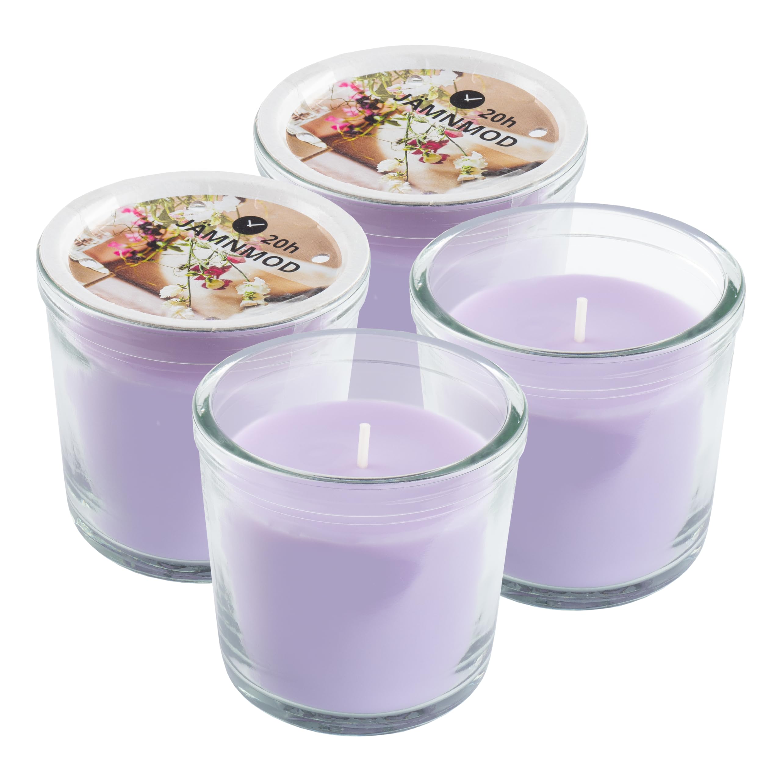 Ikea JAMNMOD Kaars Set van 4, licht paars, zoete erwt & lila geur, 7,5 cm diameter, 20 uur brandtijd elk Wonen & keuken