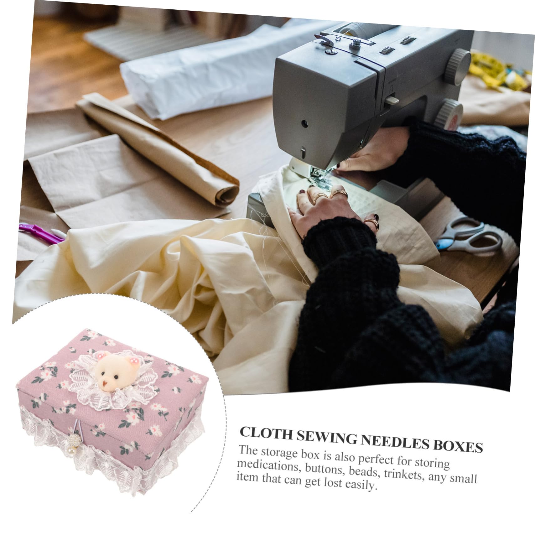 KALLORY Fabric Sewing Needle Storage Case Sewing Pin Storage Box Thread Box Storage for Sewing Tools Basket